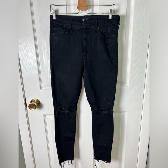 Mother Black High Rise The Looker Ankle Fray Skinny Leg Jeans Guilty As Sin 30 - Picture 2 of 10